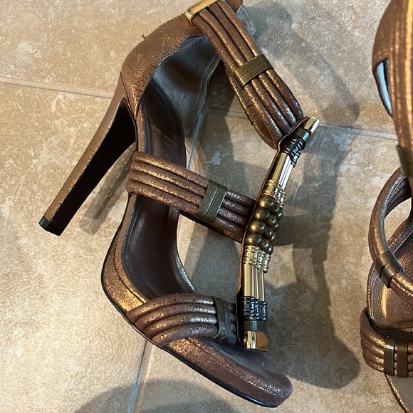 Tory Burch leather Sz 8 metallic bronze gold gladiator high heels pump shoes - Picture 9 of 13